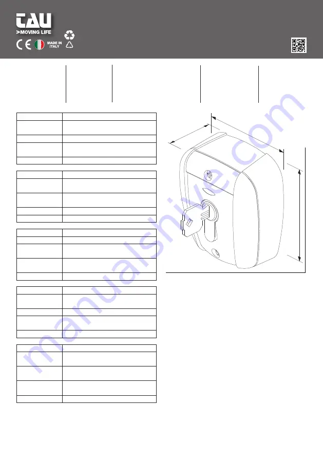 tau 300TKEY Quick Start Manual Download Page 1