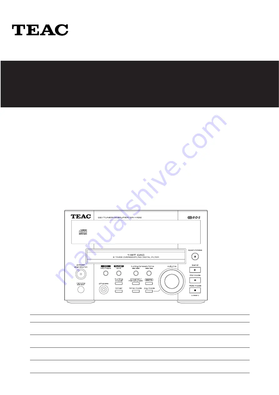 Teac CR-H100 Скачать руководство пользователя страница 1