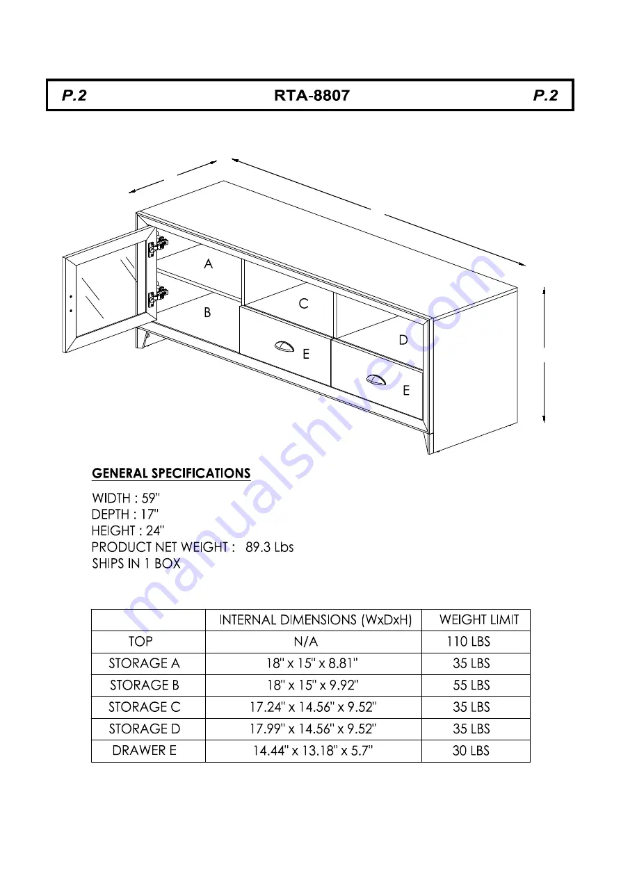 Techni Mobili RTA-8807 Assembly Instructions Manual Download Page 2