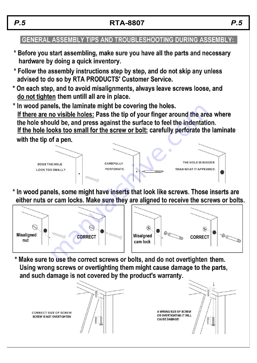 Techni Mobili RTA-8807 Assembly Instructions Manual Download Page 5