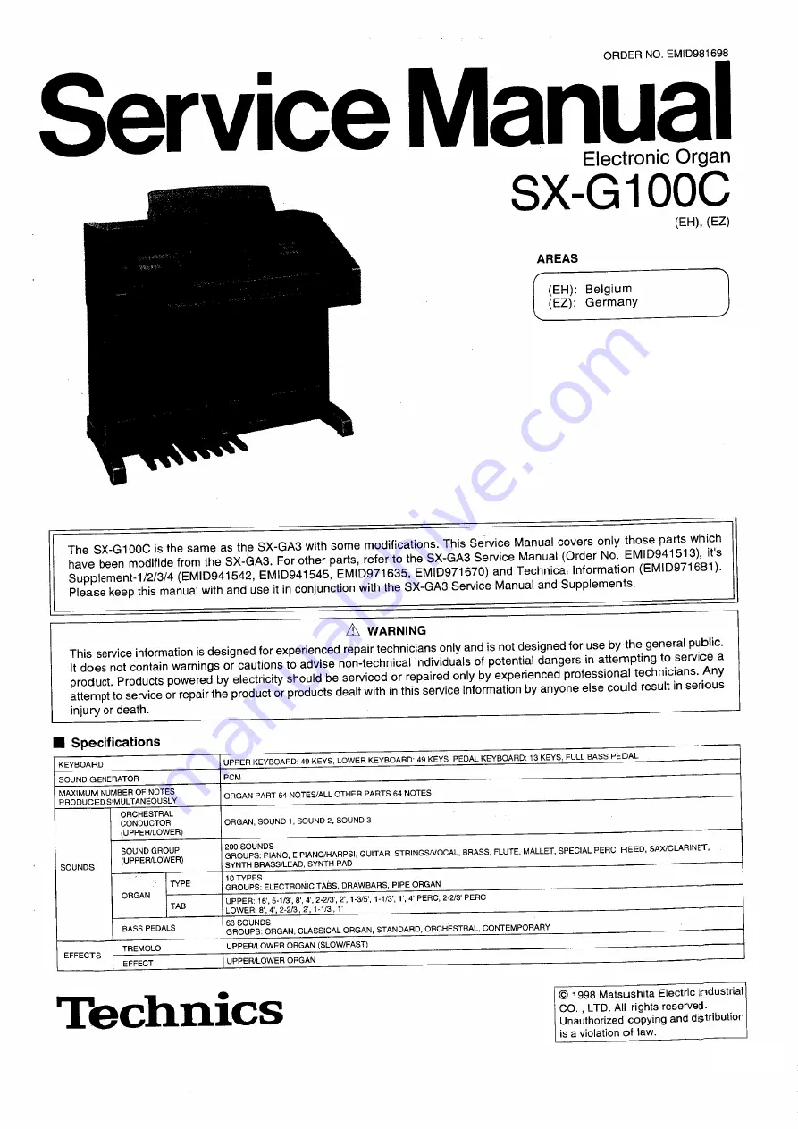 Technics SX-G100C Service Manual Download Page 1