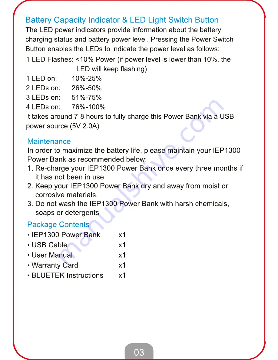 Tecknet bluetek iep1300 Скачать руководство пользователя страница 4