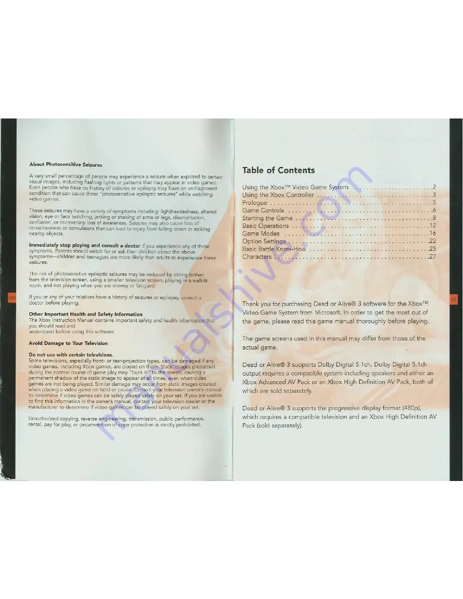 Tecmo DEAD OR ALIVE 3 Manual Download Page 2