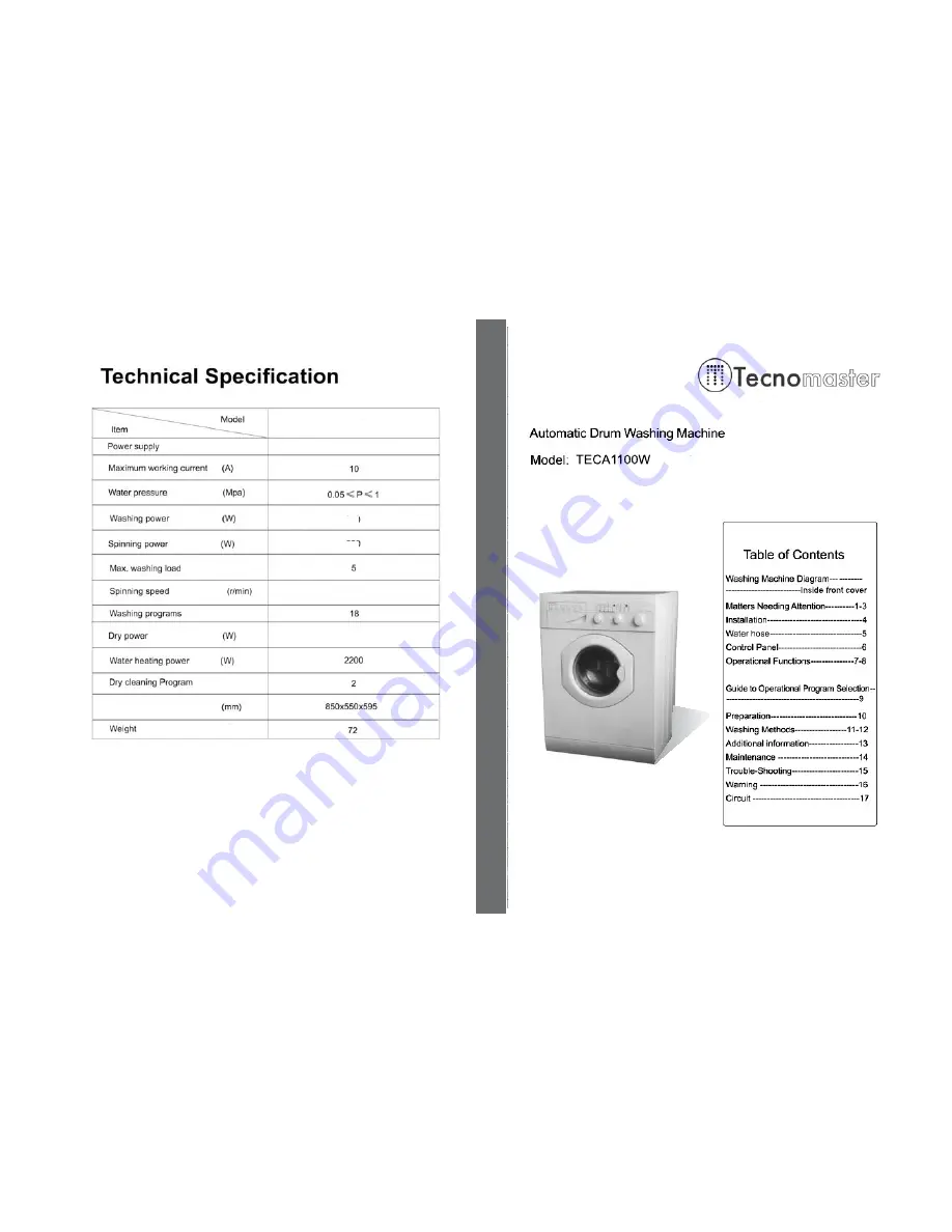 Tecnomaster TECA1100W Operation Manual Download Page 1