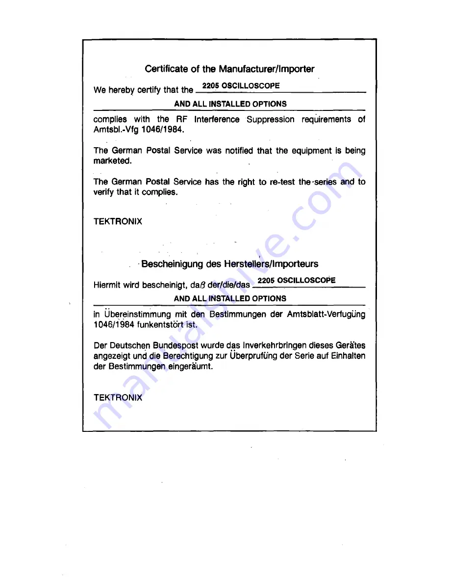 Tektronix 2205 Скачать руководство пользователя страница 5