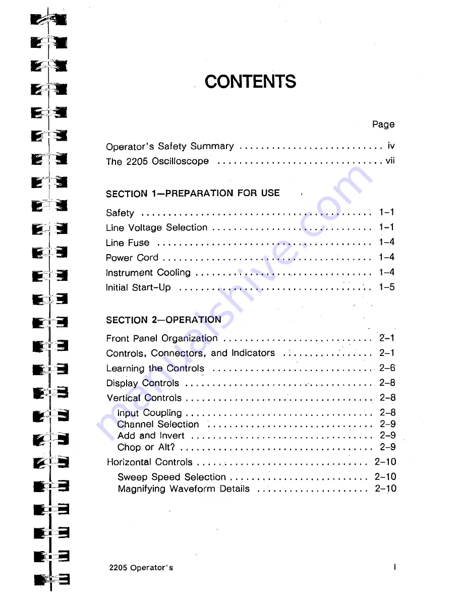 Tektronix 2205 Operator'S Manual Download Page 6