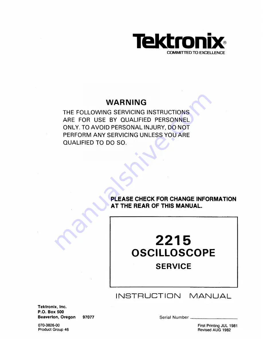 Tektronix 2215 Instruction Manual Download Page 1