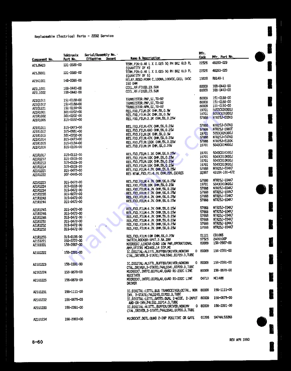 Tektronix 2232 Service Manual Download Page 217