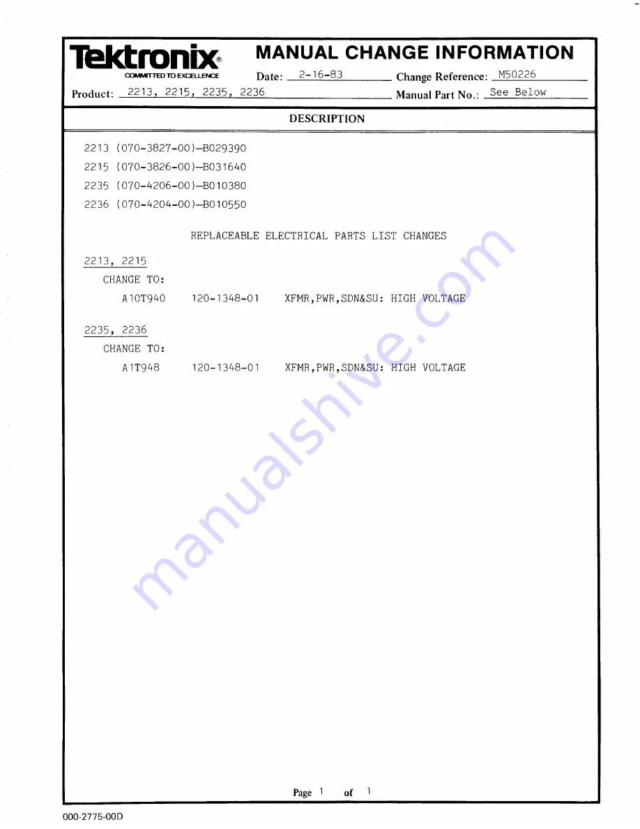 Tektronix 2235 Скачать руководство пользователя страница 227