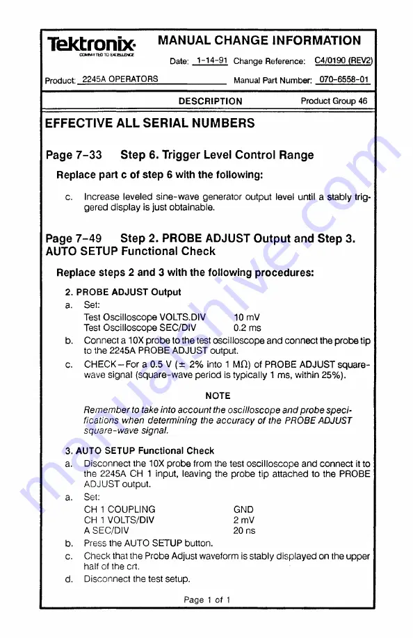 Tektronix 2245A Operator'S Manual Download Page 193