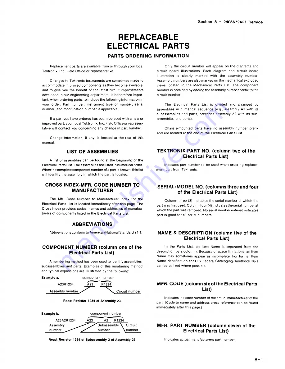 Tektronix 2465A Service Manual Download Page 198