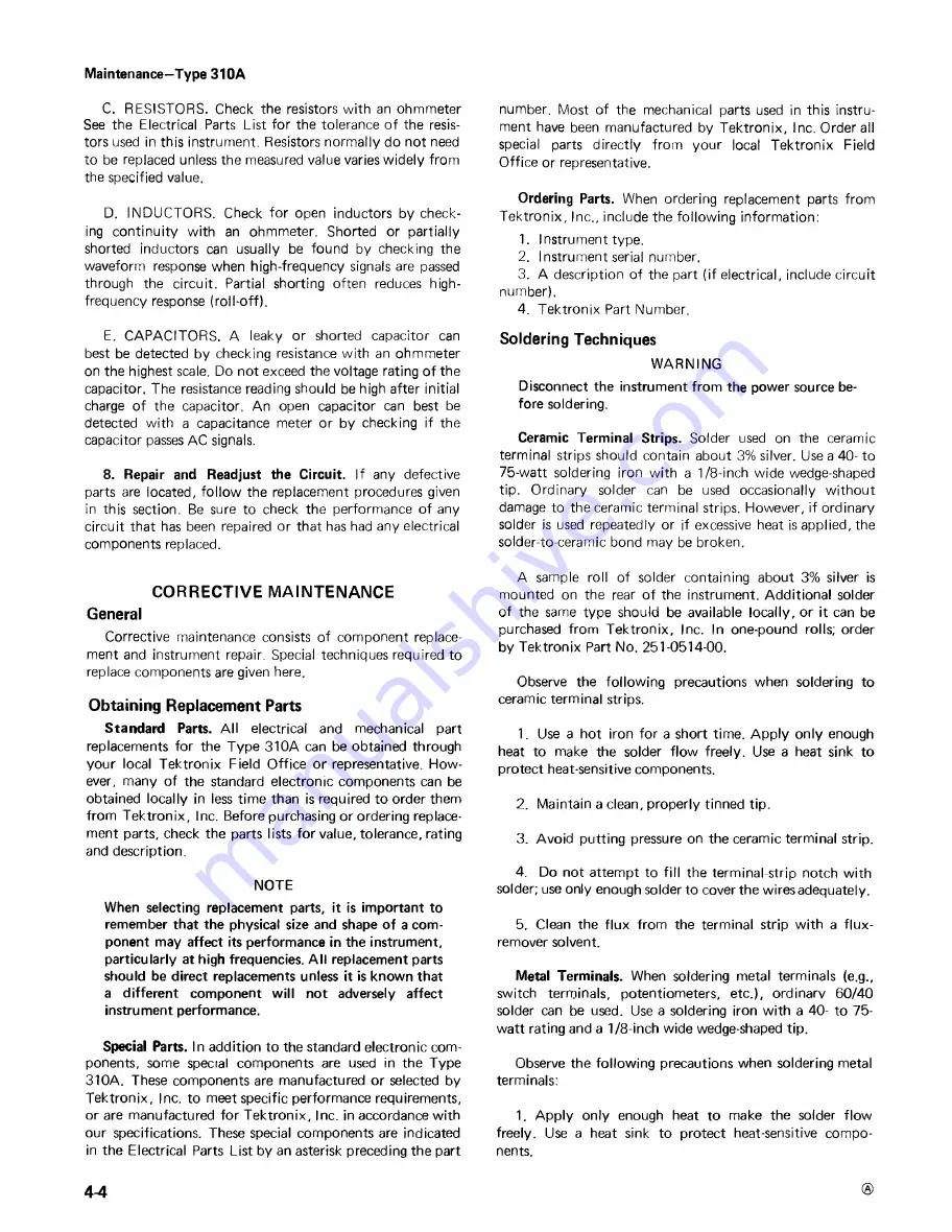 Tektronix 310A Instruction Manual Download Page 48