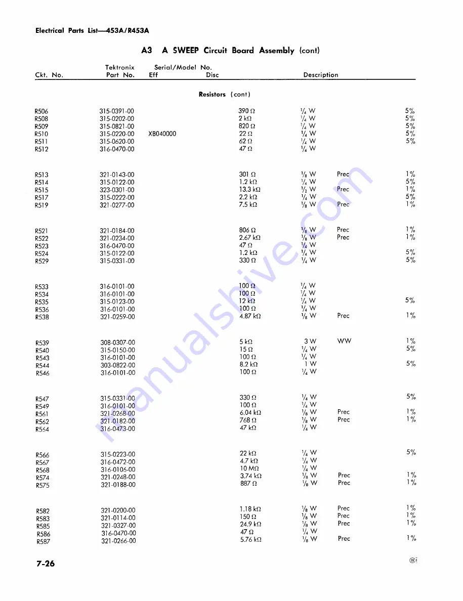 Tektronix 453A Скачать руководство пользователя страница 193