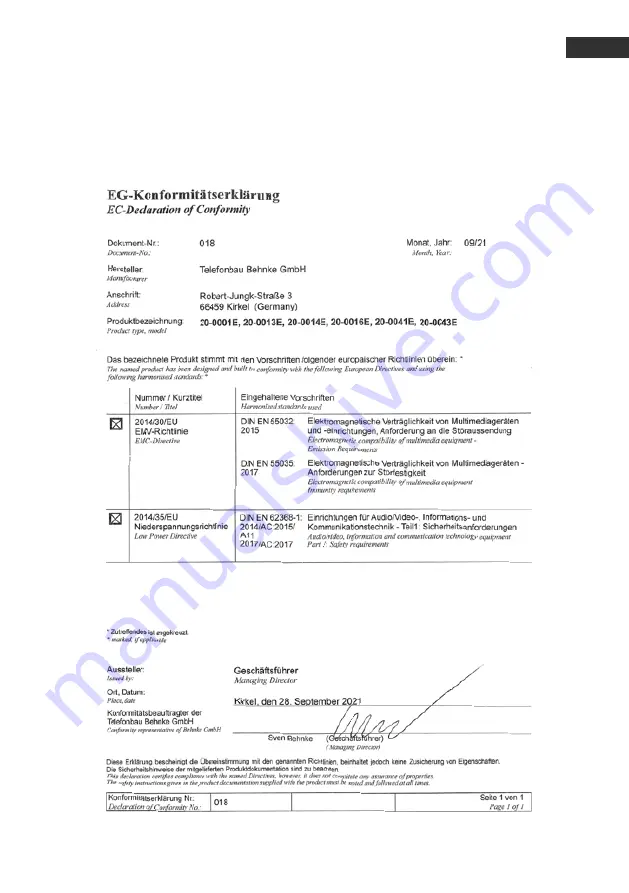 Telecom Behnke 20-0001E Manual Download Page 67