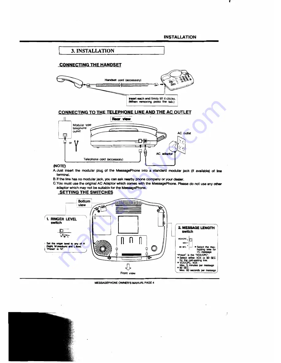 Telecom MESSAGE PHONE Owner'S Manual Download Page 6