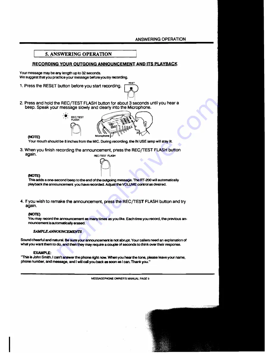 Telecom MESSAGE PHONE Owner'S Manual Download Page 11