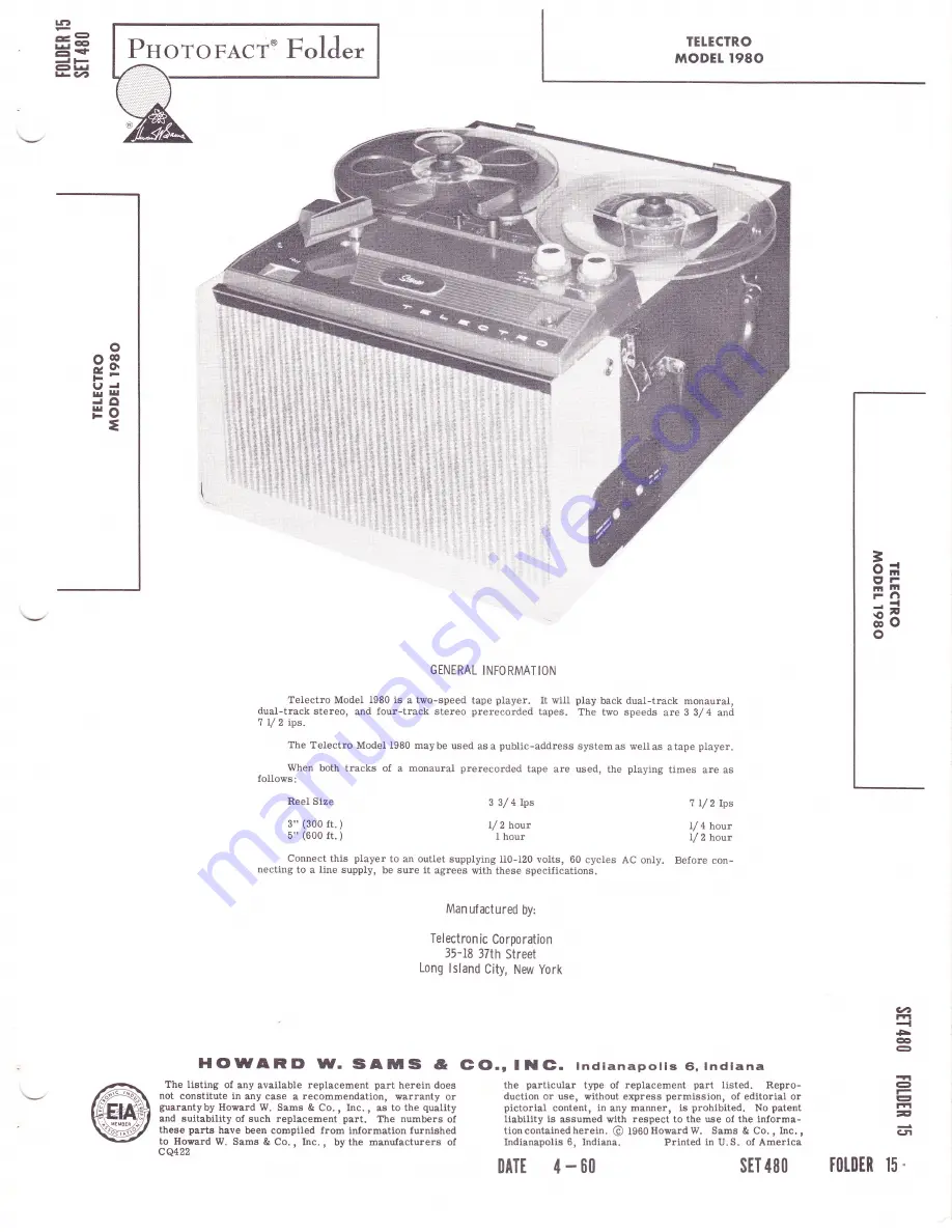 Telectro 1980 Manual Download Page 1