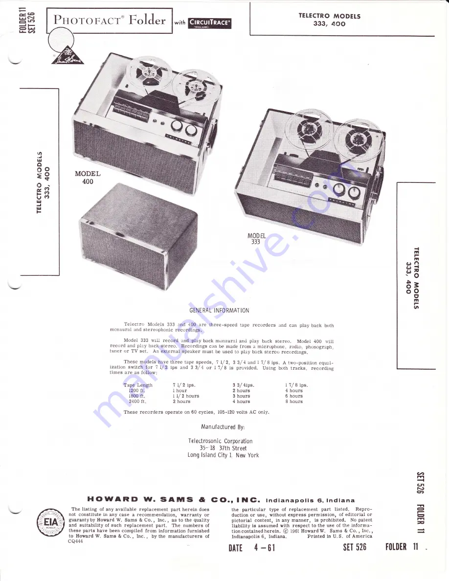 Telectro 333 Manual Download Page 1