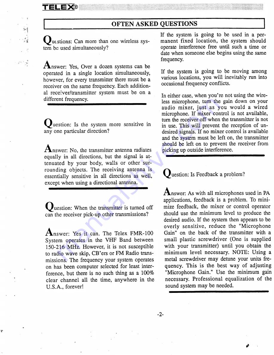 Telex FMR-100 Operating Instructions Manual Download Page 5