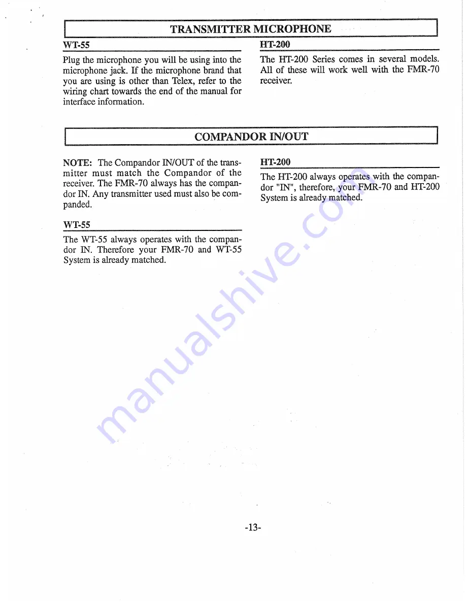 Telex FMR-70 Operating Instructions Manual Download Page 16