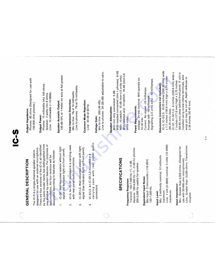 Telex IC-S User Manual Download Page 1