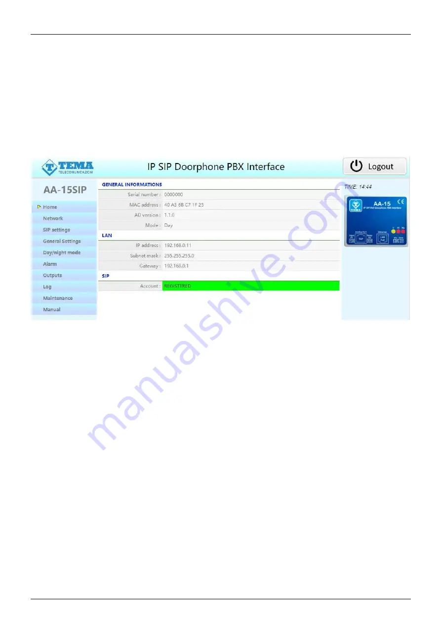 Tema Telecomunicazioni AA-15SIP Installation Manual Download Page 12