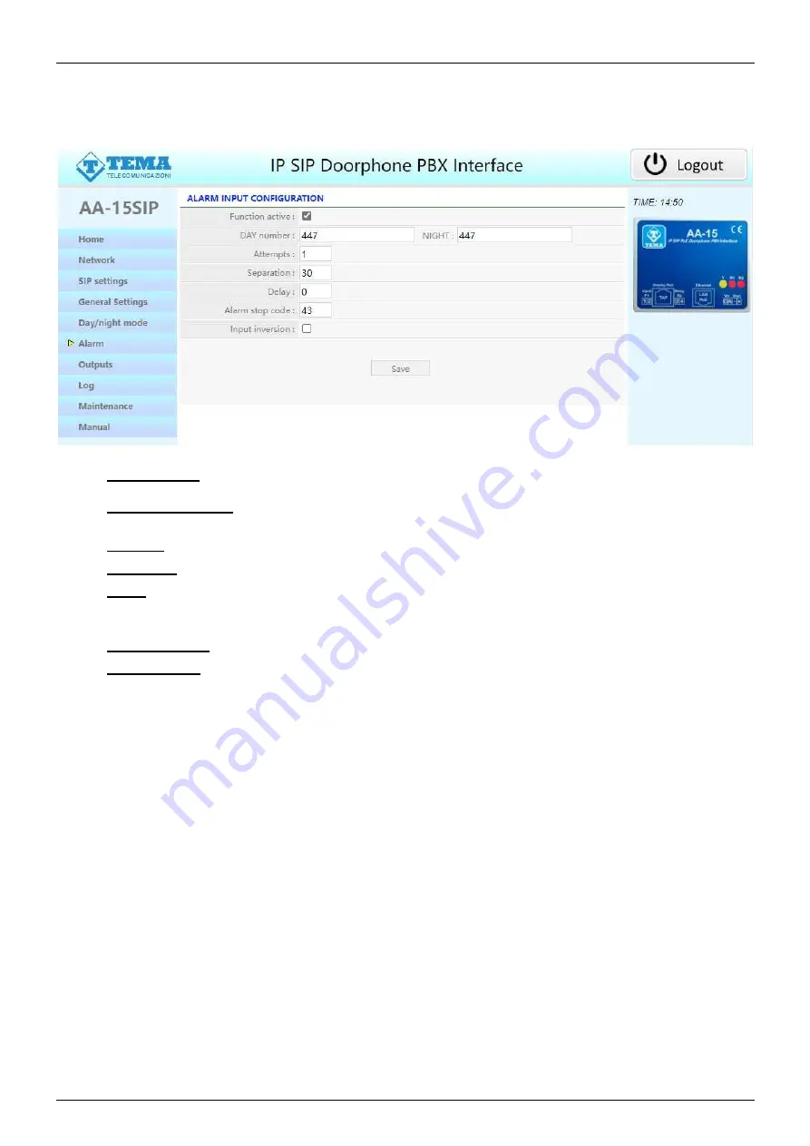 Tema Telecomunicazioni AA-15SIP Installation Manual Download Page 17