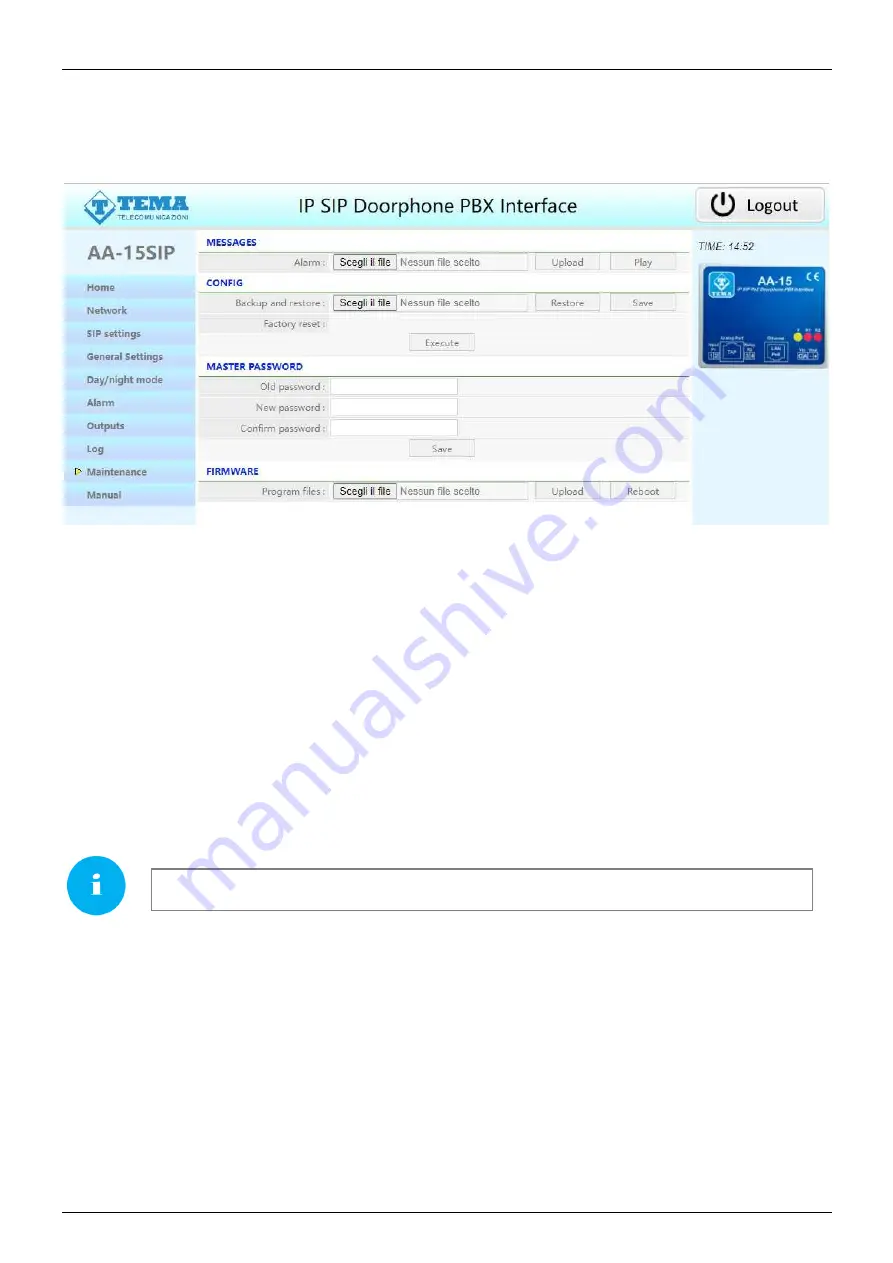 Tema Telecomunicazioni AA-15SIP Installation Manual Download Page 19