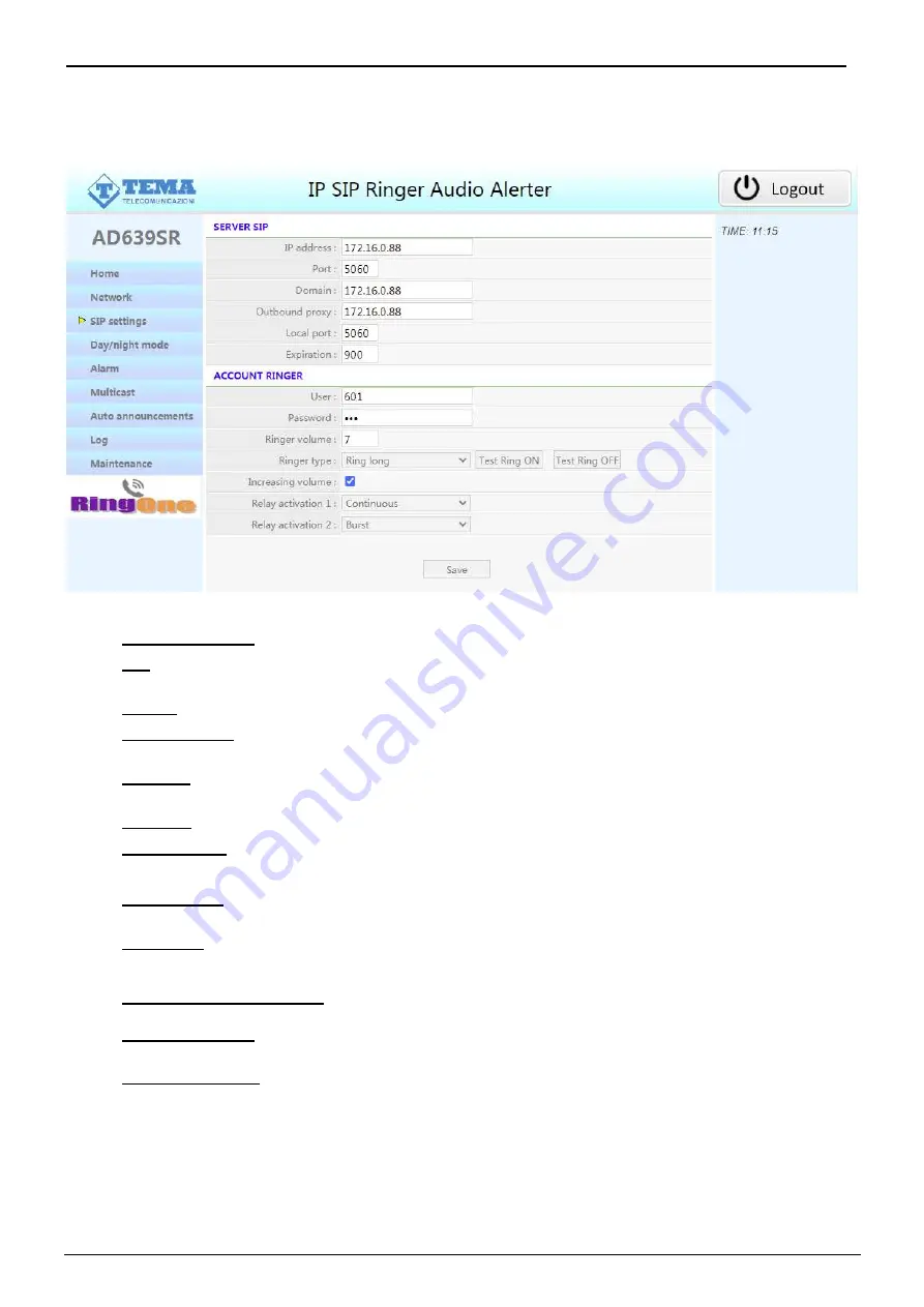 Tema Telecomunicazioni SipComStage AD639SR Product Manual Download Page 16