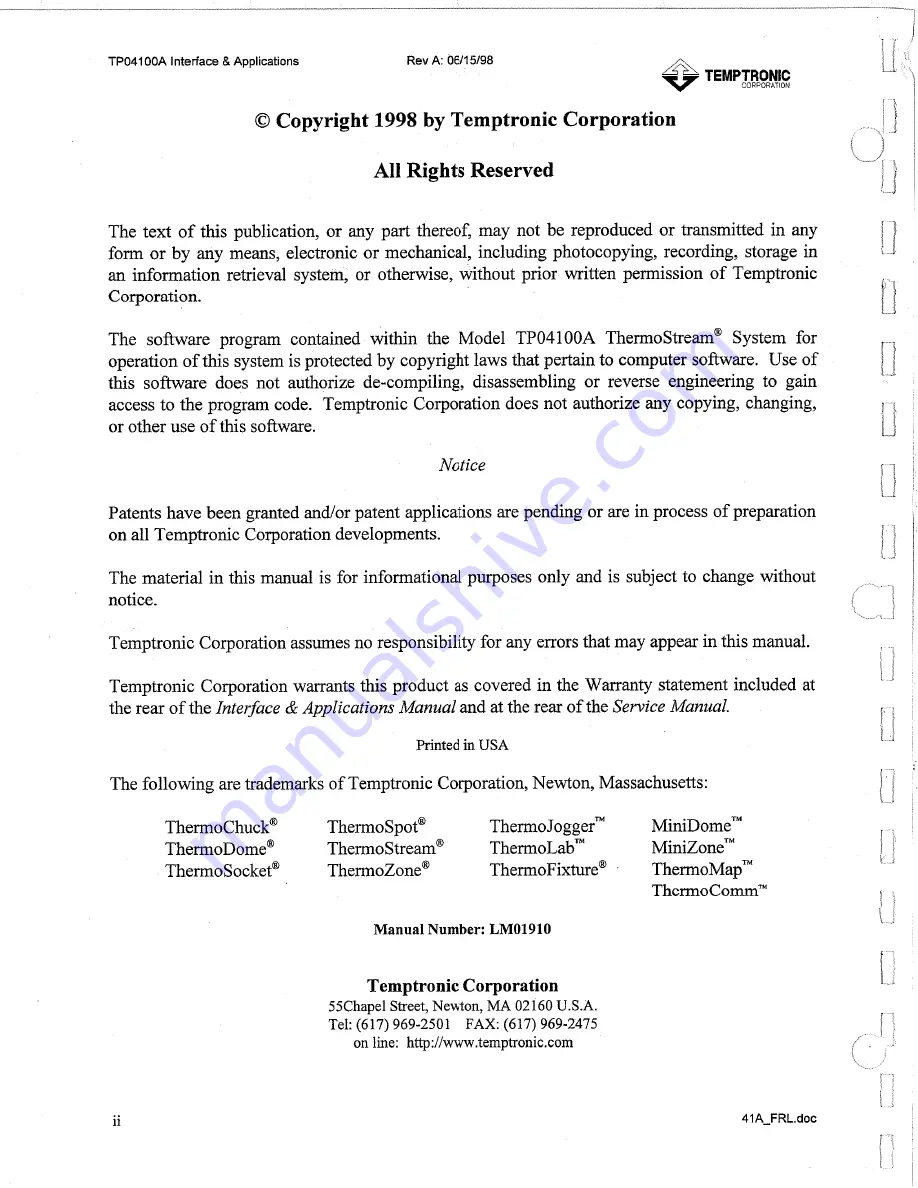 Temptronic ThermoStream TP04100A Interface & Applications Manual Download Page 3