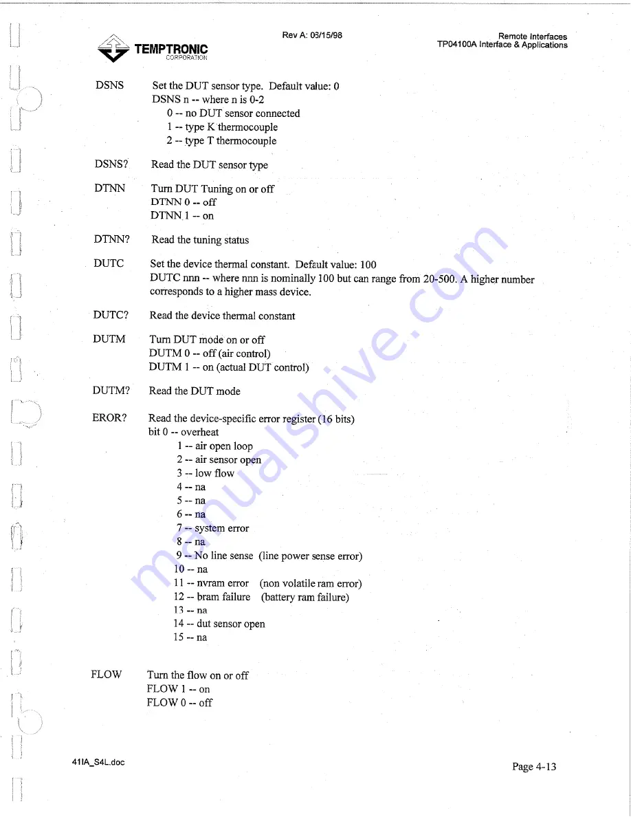 Temptronic ThermoStream TP04100A Interface & Applications Manual Download Page 134