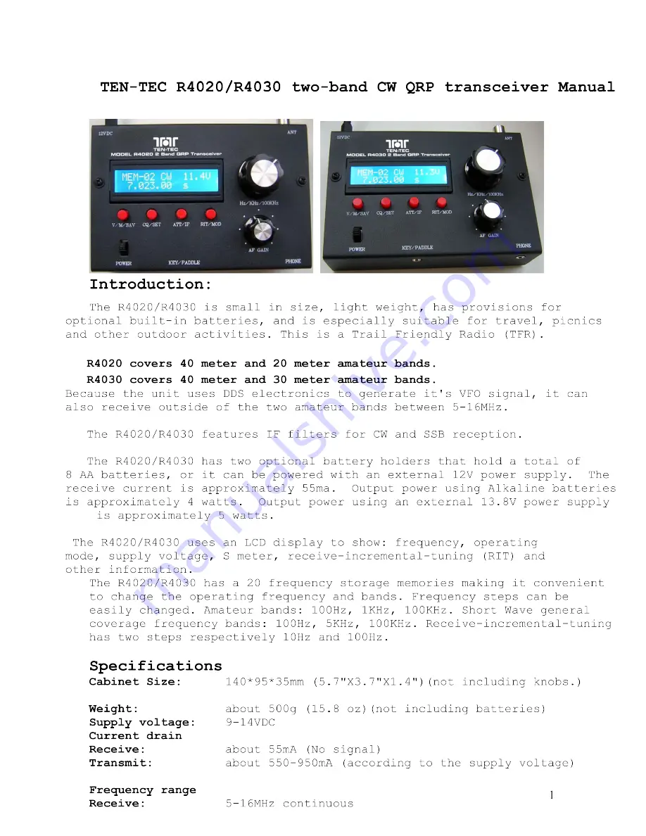 Ten-Tec R4020 Manual Download Page 1