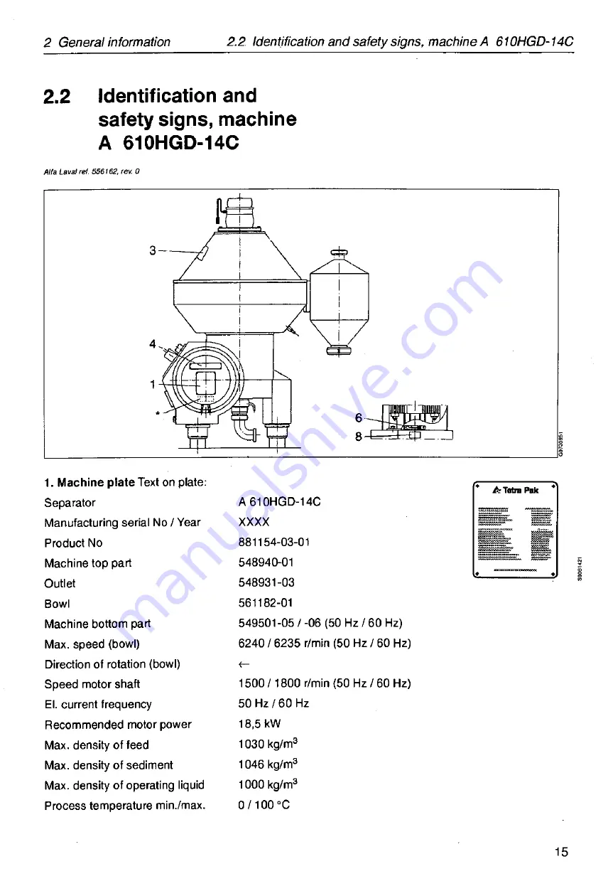 Tetra Pak Tetra Centri A610HGD-14C Operator'S Manual Download Page 16