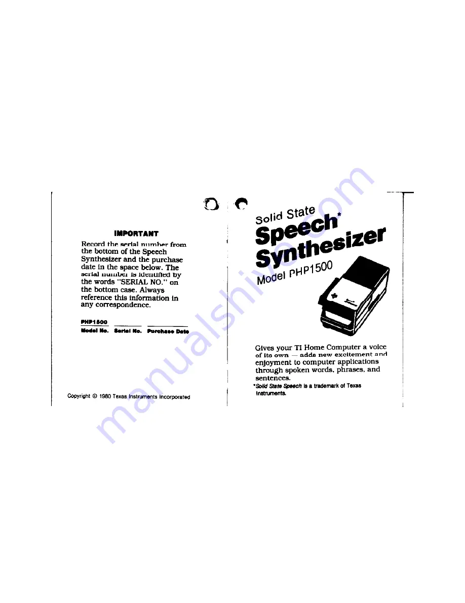 Texas Instruments PHP1500 Instructions Manual Download Page 2