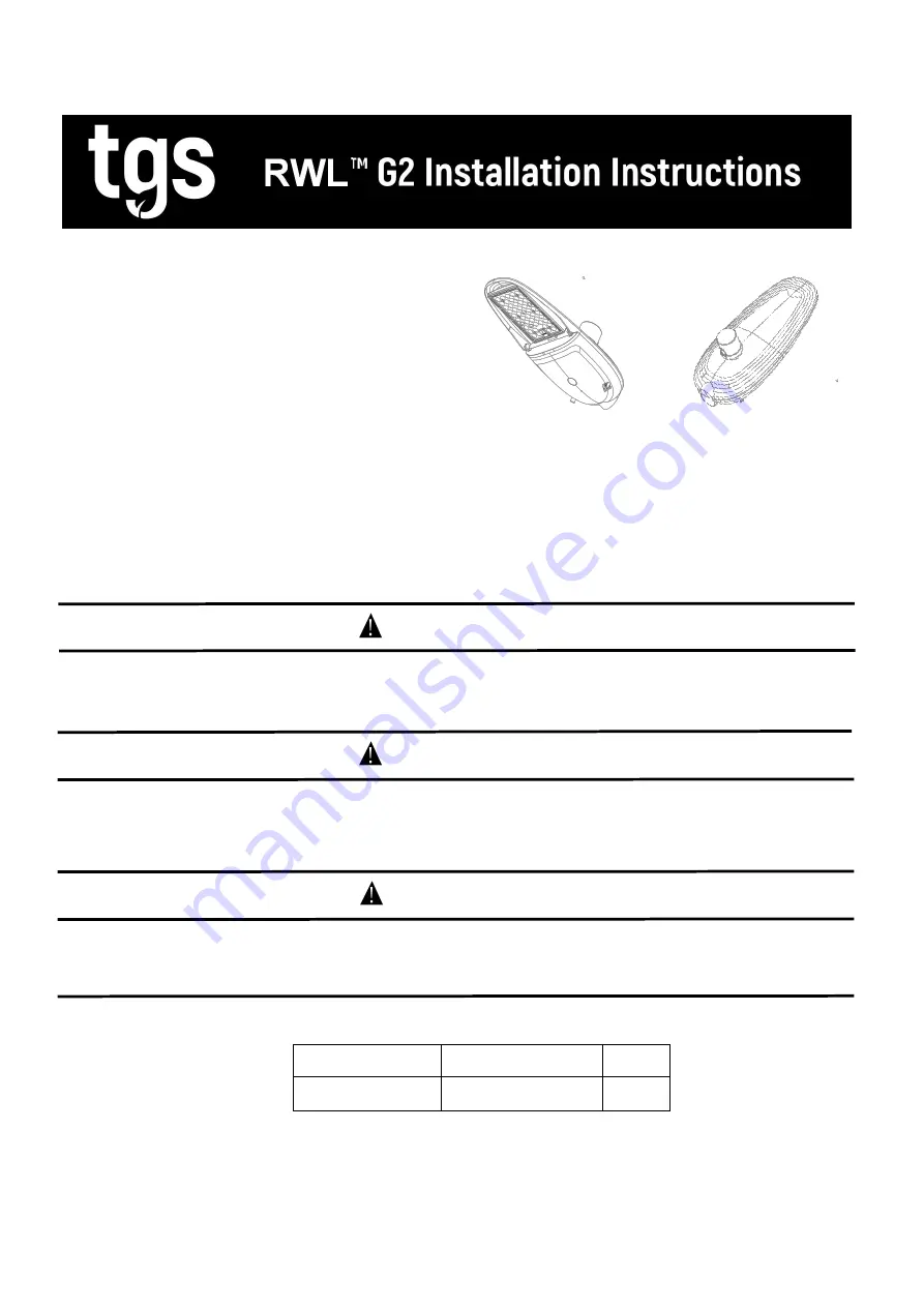 TGS RWL G2 Installation Instructions Download Page 1