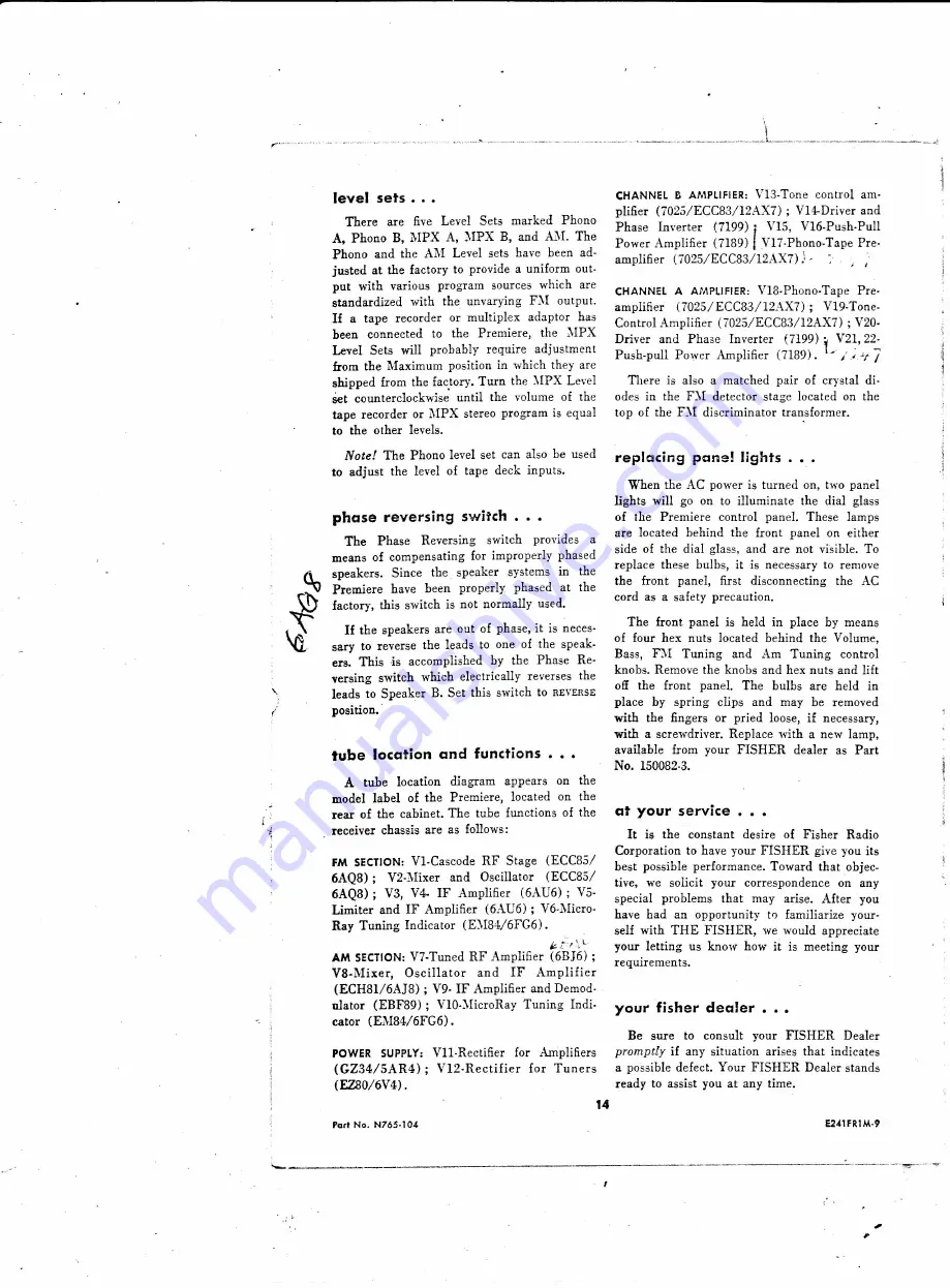 The Fisher Stereophonic 220 Operating Instructions Manual Download Page 14