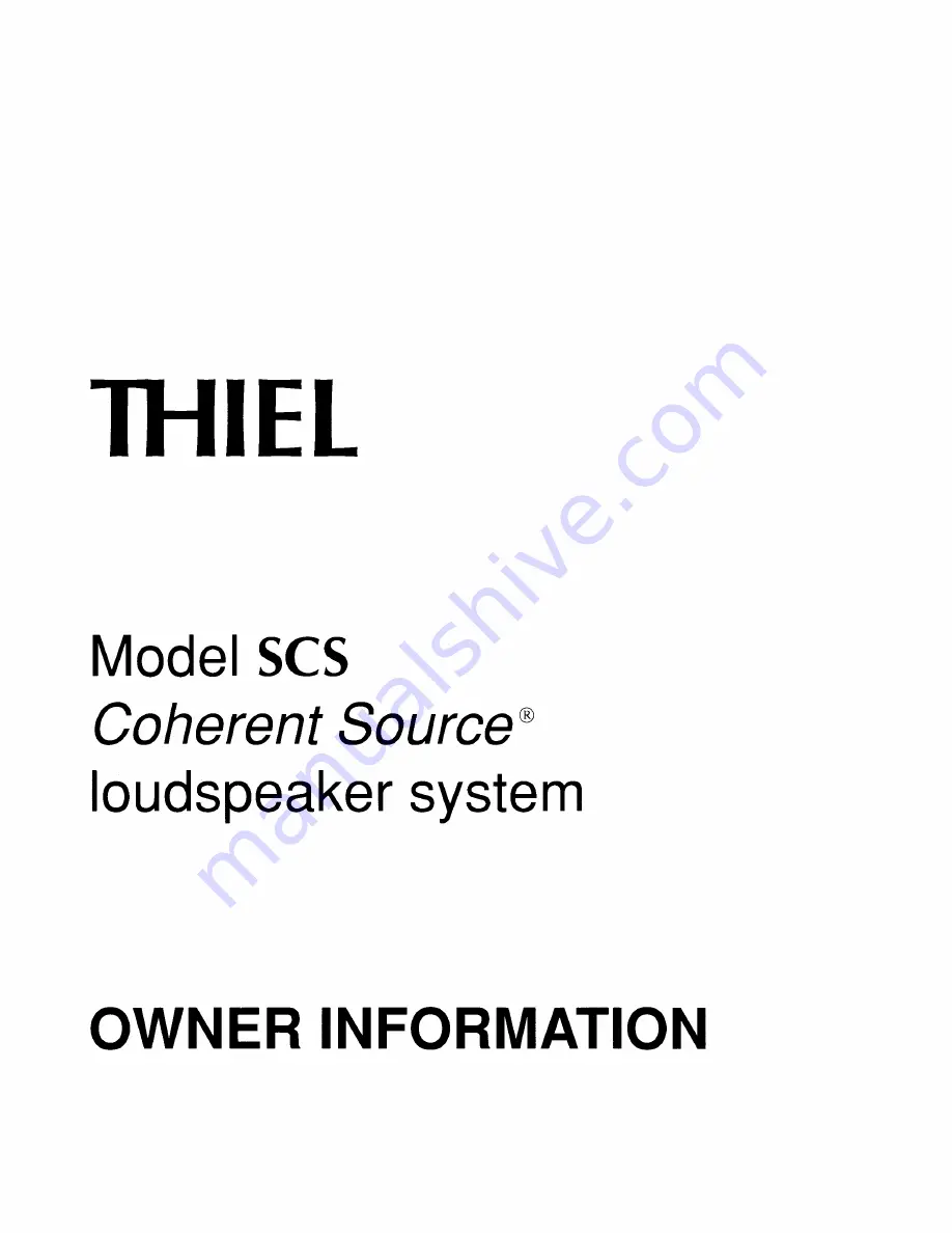 Thiel SCS3 Скачать руководство пользователя страница 1