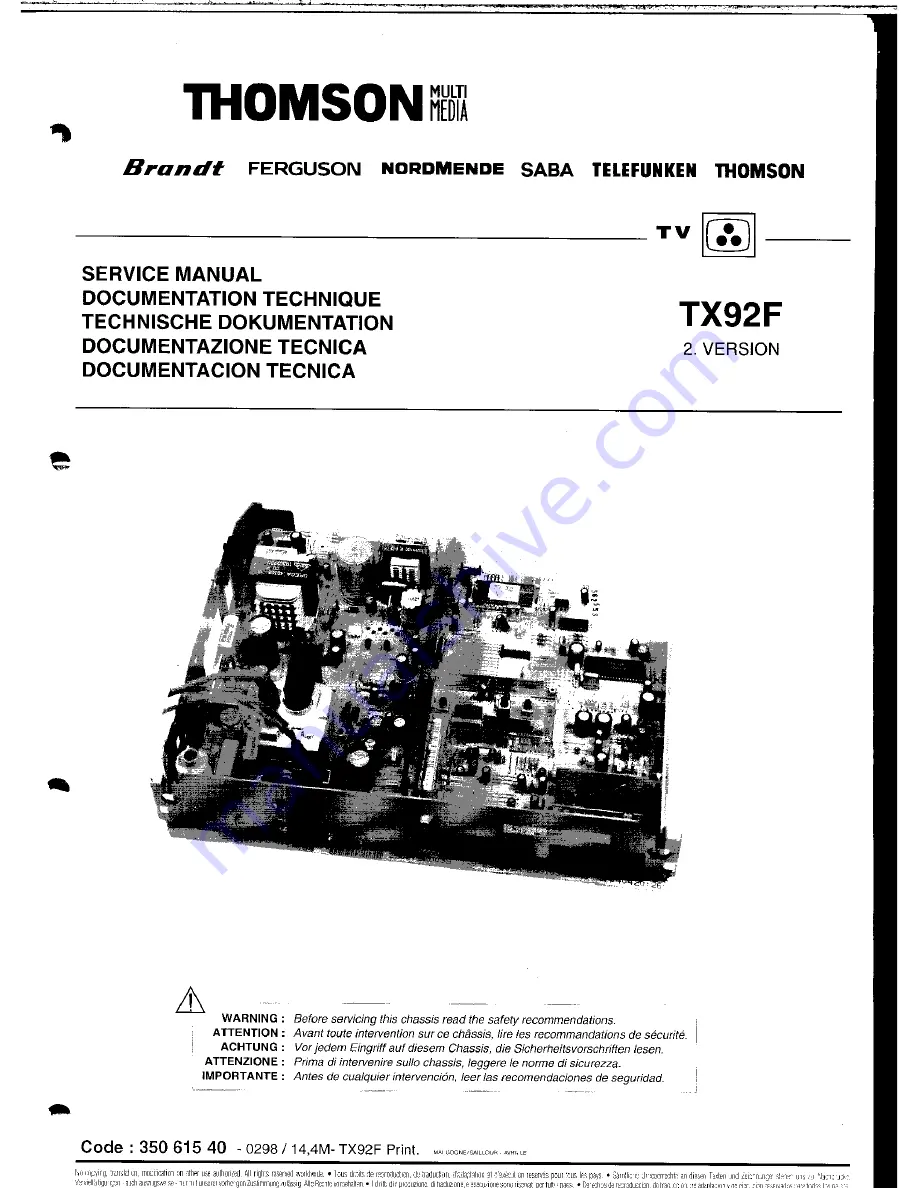 THOMSON TX92F Скачать руководство пользователя страница 1