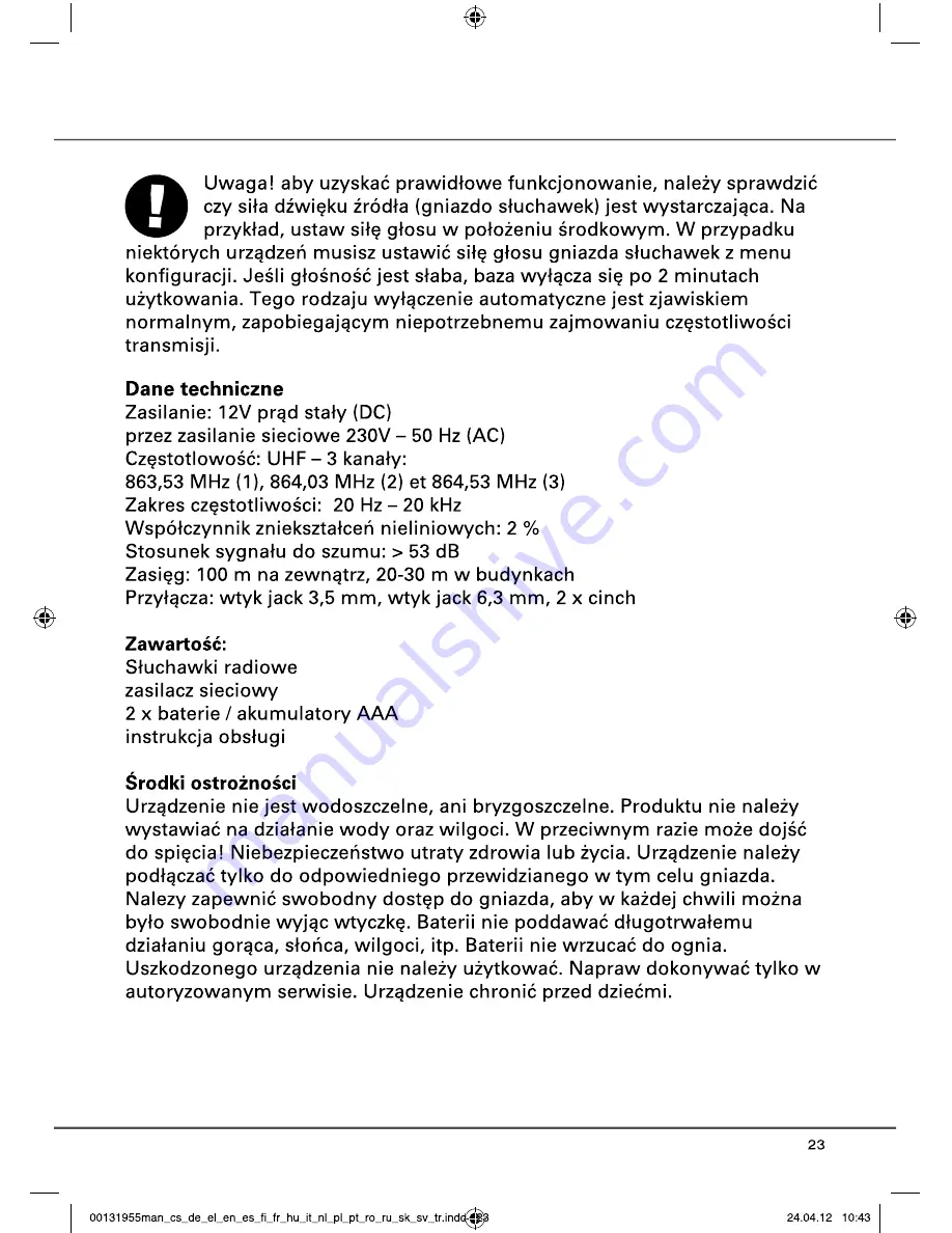 THOMSON WHP3569 THOMPSON Operating Instruction Download Page 23