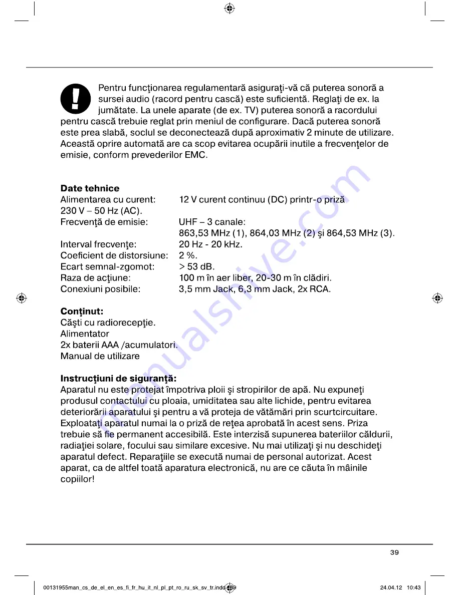 THOMSON WHP3569 THOMPSON Operating Instruction Download Page 39