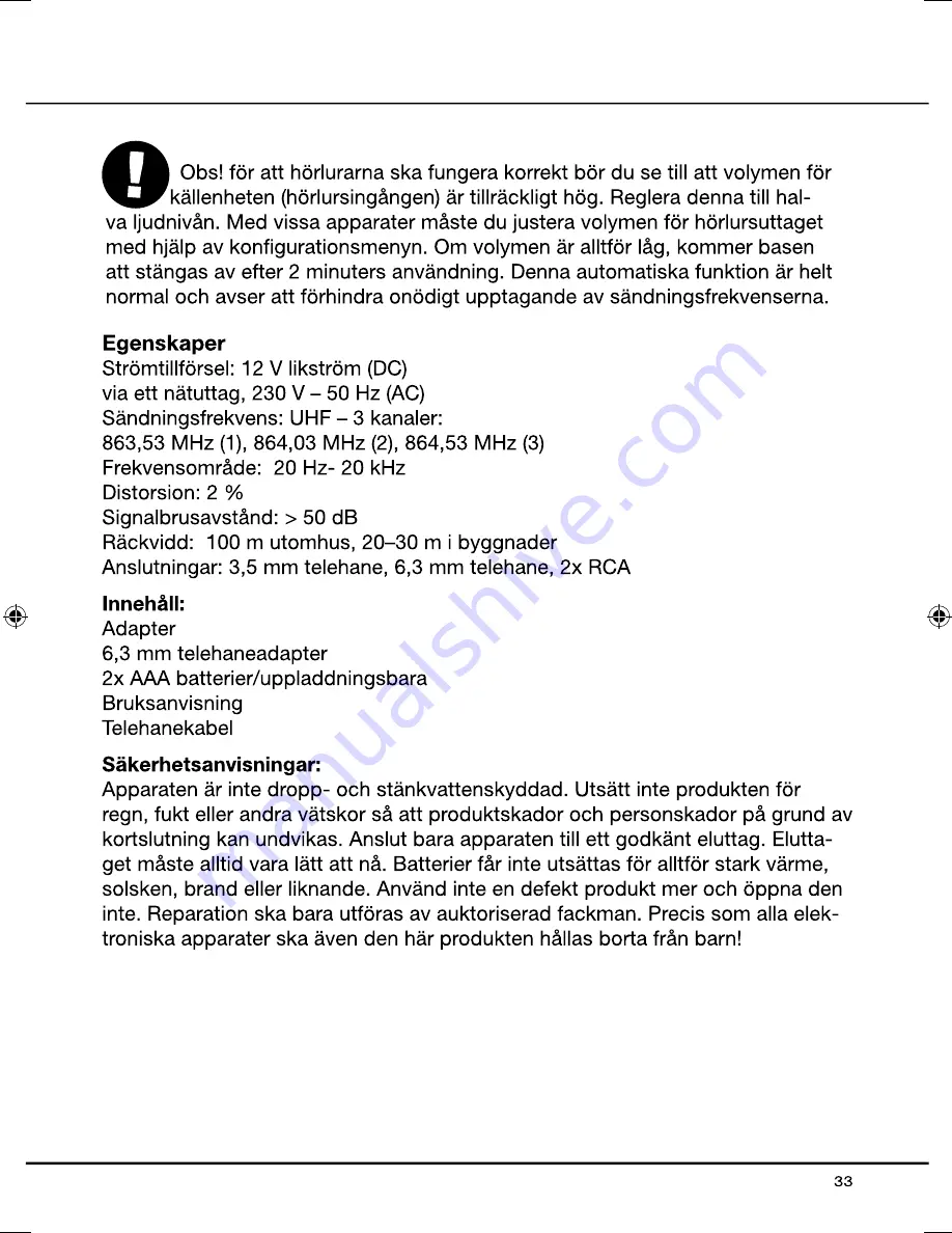 THOMSON WHP5509 Operating Instructions Manual Download Page 33