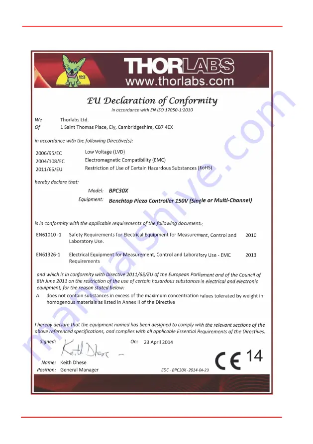 THORLABS BPC301 User Manual Download Page 56