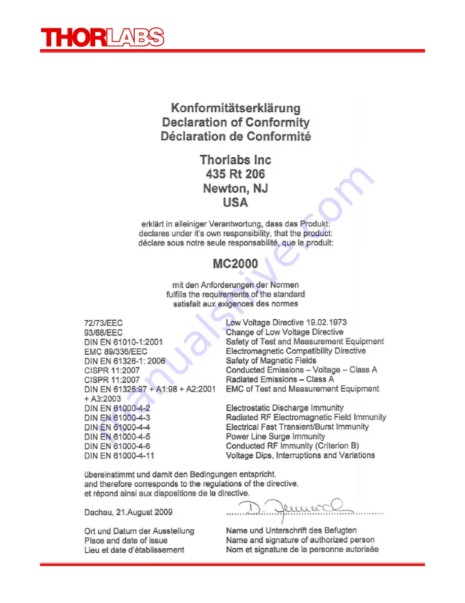 THORLABS MC2000 Operating Manual Download Page 29