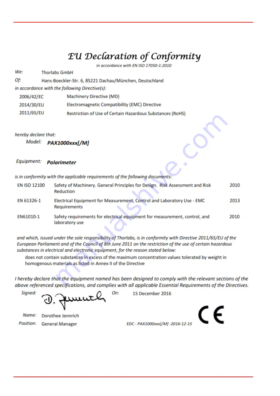 THORLABS PAX1000 Quick Reference Download Page 16