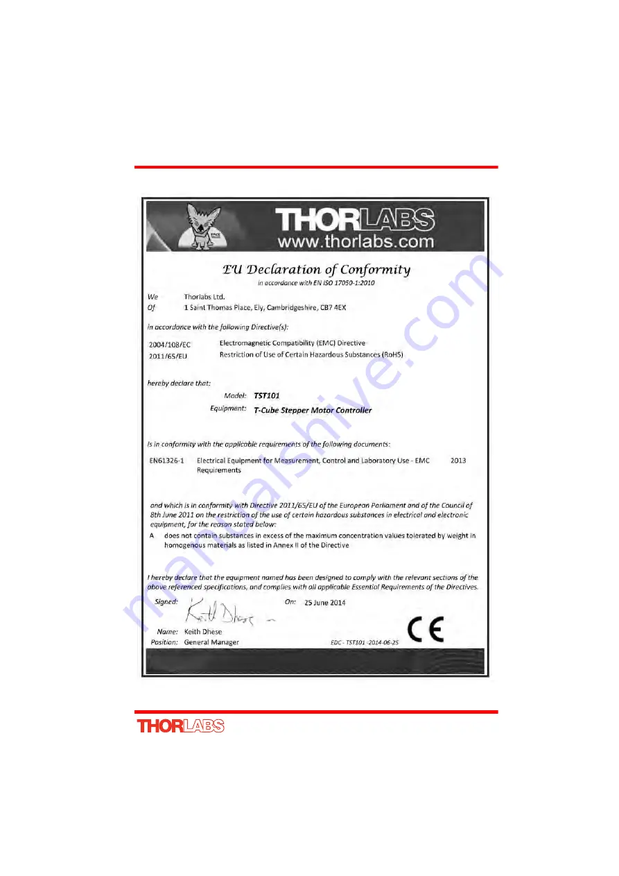 THORLABS TST101 User Manual Download Page 71