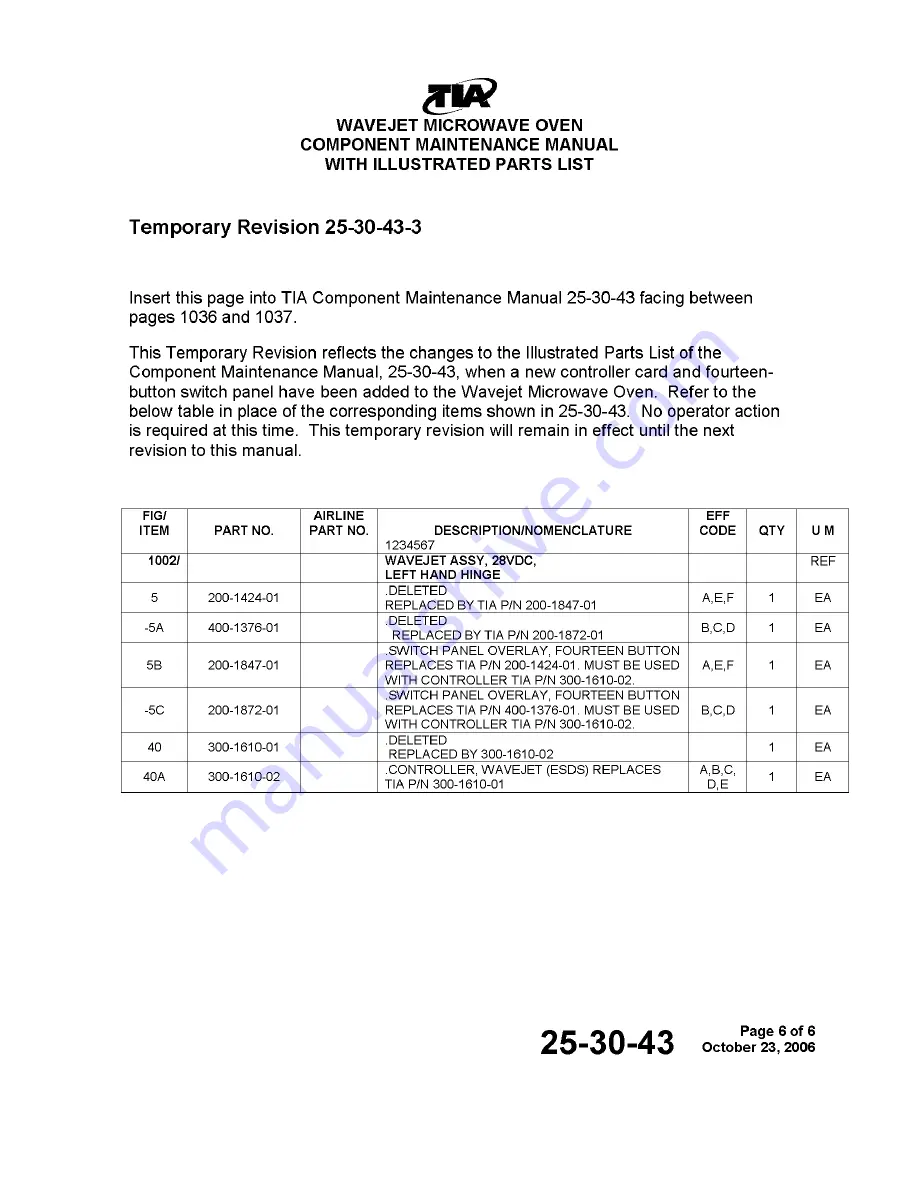 TIA WAVEJET 400-1338-02 Component Maintenance Manual With Illustrated Parts List Download Page 117