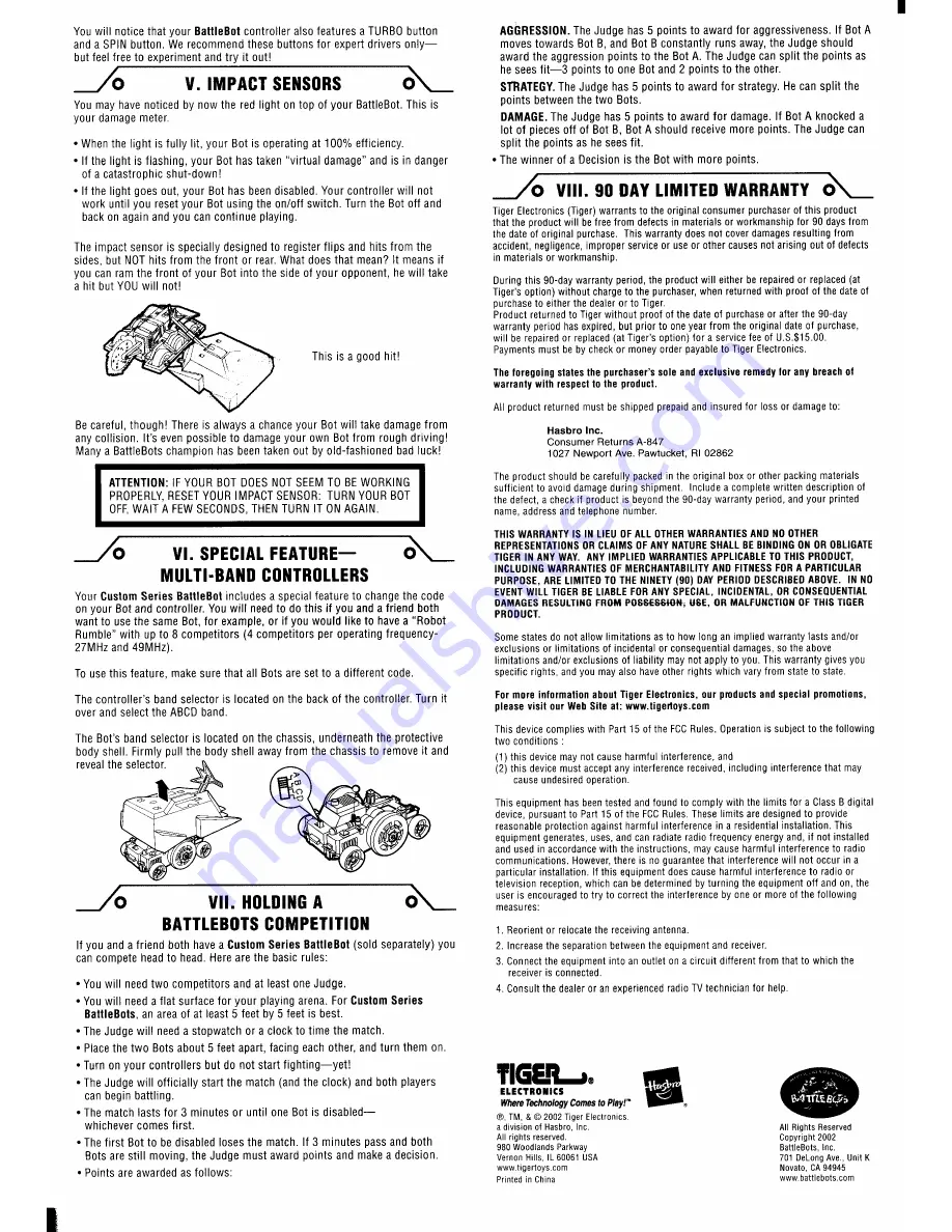 Tiger Electronics Battlebots Killerhurtz RC Custom Series Tournament Edition Скачать руководство пользователя страница 2