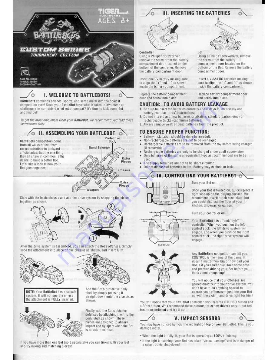 Tiger Electronics Battlebots Minion RC Custom Series Tournament Edition Скачать руководство пользователя страница 1