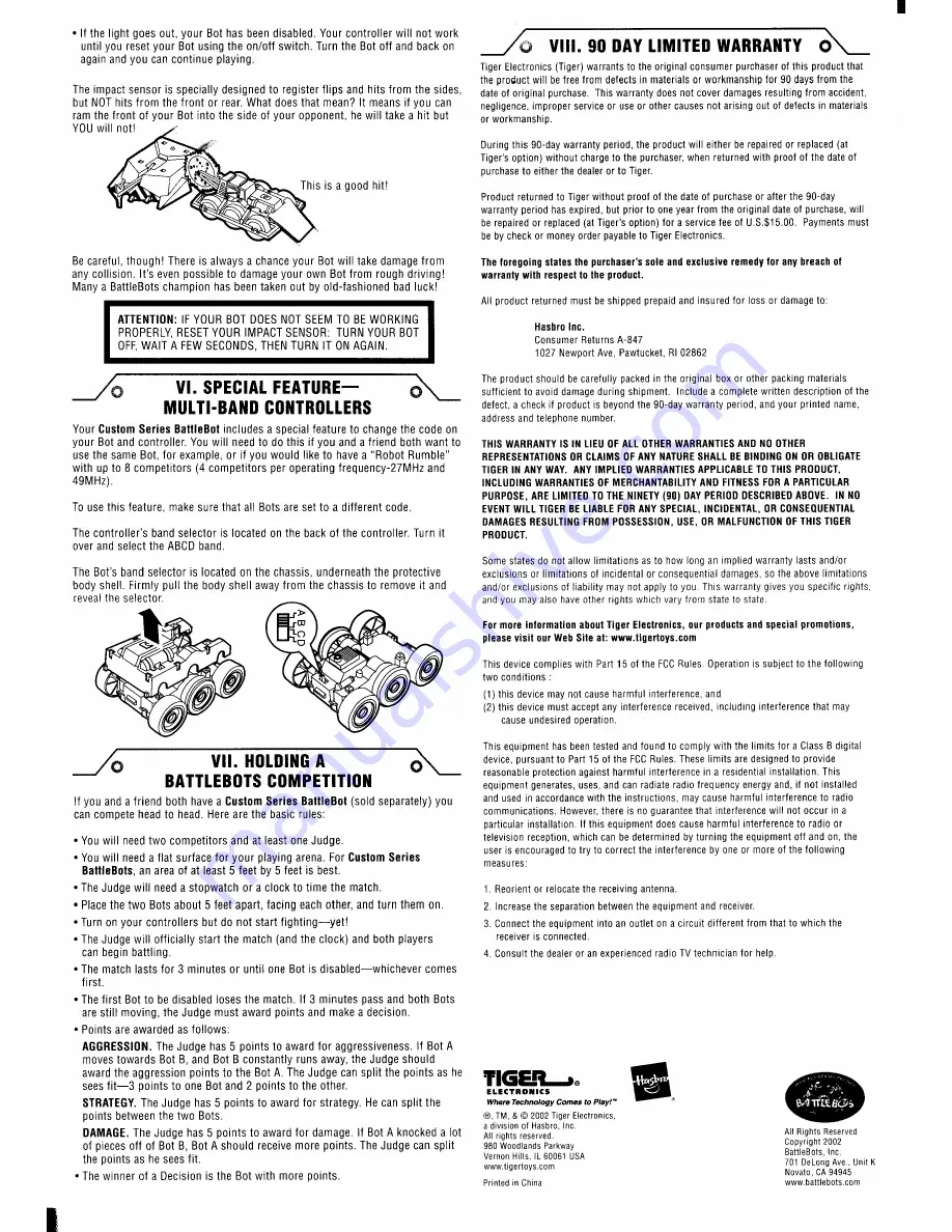 Tiger Electronics Battlebots Minion RC Custom Series Tournament Edition Скачать руководство пользователя страница 2