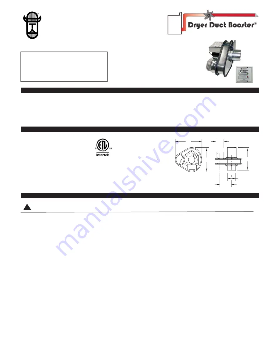 TJERNLUND DRYER DUCT BOOSTER LB2 Quick Start Manual Download Page 1